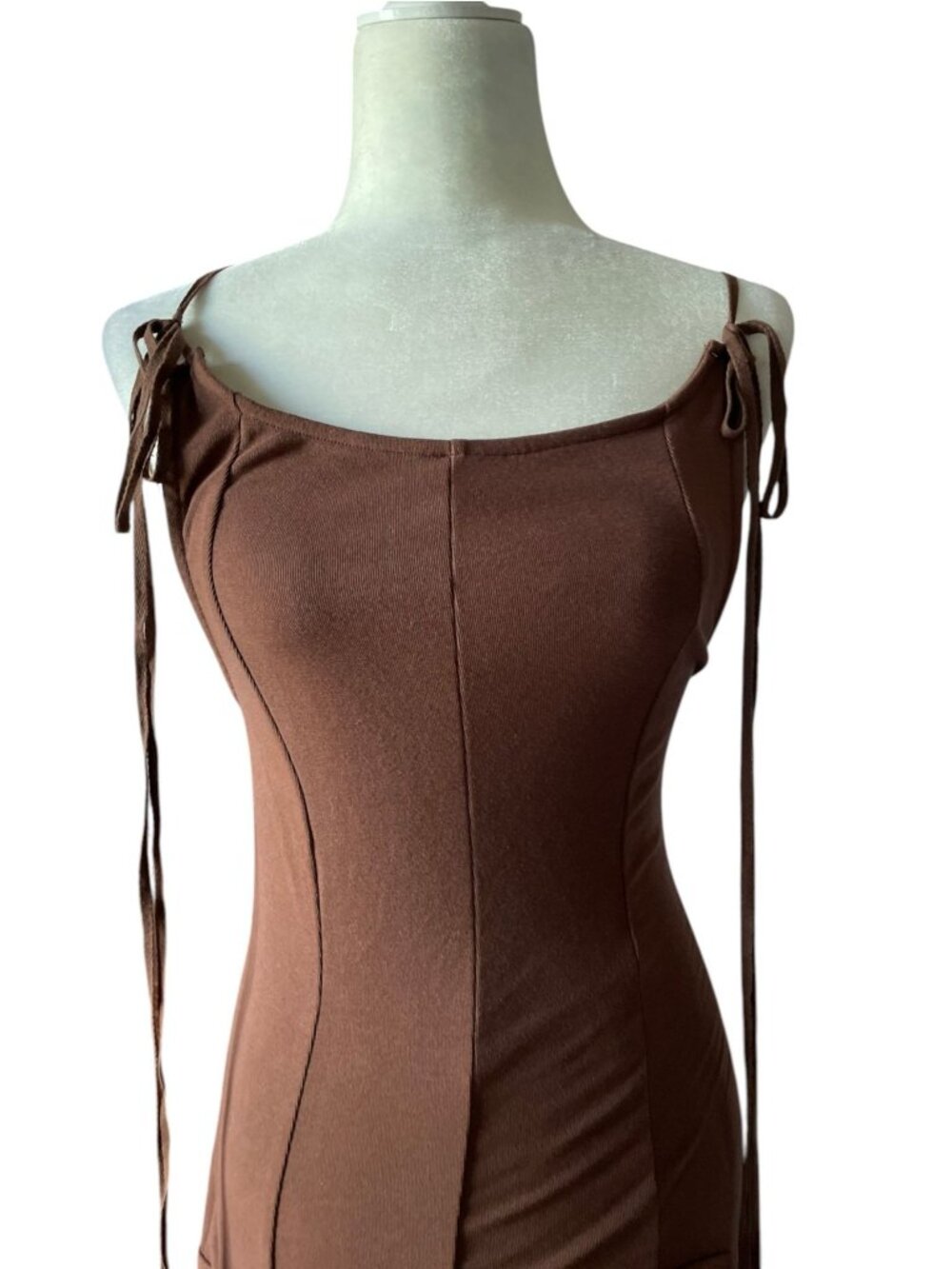 Free People Good Feels Pointed Drop-Waist Mini Dress SZ S Brown Fairy Dress boho - Picture 6 of 9